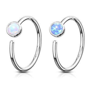 Opal Hoop Nose Ring in 14K White Gold