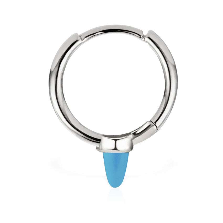 Turquoise Single Short Spike Hoop Non-Rotating Earring by Maria Tash in White Gold