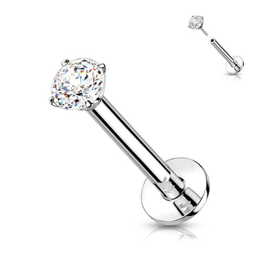 Gem Labret Earring in 14K White Gold. Threadless Push-In Body Jewellery