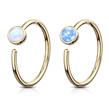 Opal Hoop Nose Ring in 14K Yellow Gold