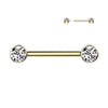 Gold Titanium Internally Threaded Flat Gem Nipple Barbells