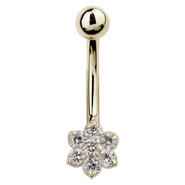 14K REAL Diamond Daisy Navel Piercing Bar - Basic Curved Barbell. Navel Rings Australia.