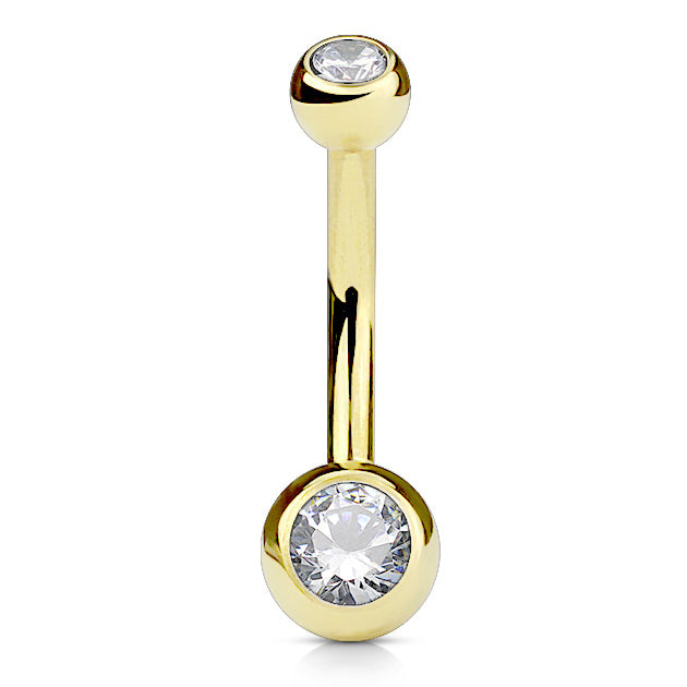 Classique Bezel Set Belly Ring in 14K Yellow Gold - Fixed (non-dangle) Belly Bar. Navel Rings Australia.