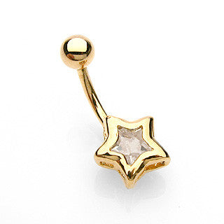 Lucky Star Belly Bar with Gold Plating - Fixed (non-dangle) Belly Bar. Navel Rings Australia.