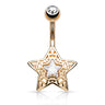 Filigree Crystal Star Belly Bar with Rose Gold Plating - Fixed (non-dangle) Belly Bar. Navel Rings Australia.