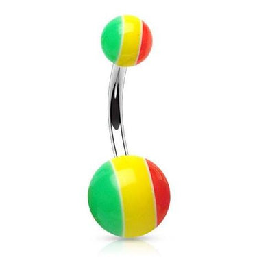 Classic Rastafarian Stripe Belly Ring - Basic Curved Barbell. Navel Rings Australia.