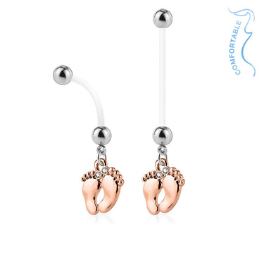 Tiny Toes Pregnancy Navel Ring with Rose Gold Plating - Maternity Belly Ring. Navel Rings Australia.