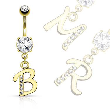 Initial Navel Jewellery with Gold Plating - Dangling Belly Ring. Navel Rings Australia.