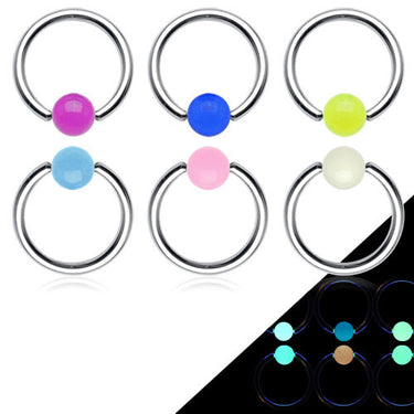 GLOW in the Dark Captive Ball Steel Navel Ring - Captive Belly Ring. Navel Rings Australia.