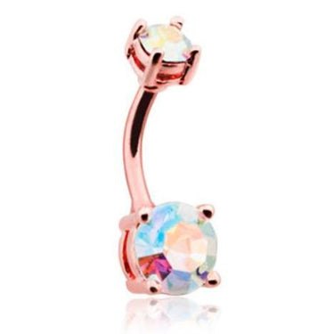 Rose Gold Heritage Aurora Gem Belly Button Ring - Fixed (non-dangle) Belly Bar. Navel Rings Australia.