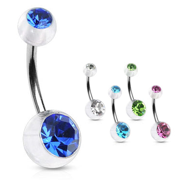 Translucent Duo Gem Acrylic Belly Bar - Basic Curved Barbell. Navel Rings Australia.