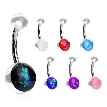 Opal Glitteresque Acrylic Belly Bars - Basic Curved Barbell. Navel Rings Australia.