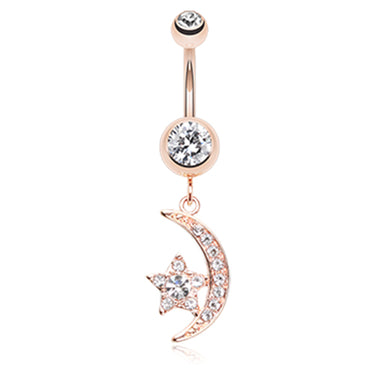 Aisha's Crescent Moon Belly Dangle with Gold Plating - Dangling Belly Ring. Navel Rings Australia.