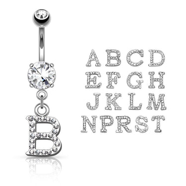 Alphabet Letter Initial Navel Bars - Dangling Belly Ring. Navel Rings Australia.