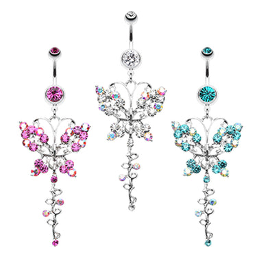 Papilio Butterfly Journey Belly Bar - Dangling Belly Ring. Navel Rings Australia.