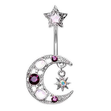 Celestial Moon Belly Bar - Dangling Belly Ring. Navel Rings Australia.