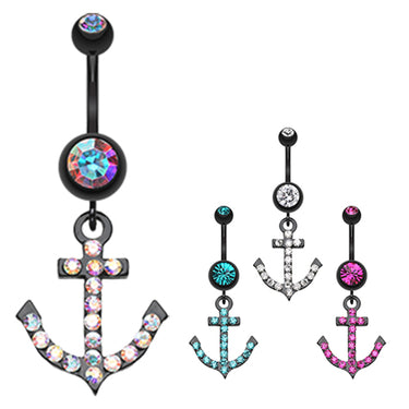 Captain Flatouts Black Diamond Anchor Belly Ring - Dangling Belly Ring. Navel Rings Australia.