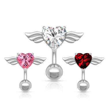 Reverse Angel Wing Heart Belly Ring - Reverse Top Down Belly Ring. Navel Rings Australia.