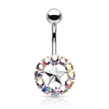 Kaleidoscope Star Navel Jewellery - Fixed (non-dangle) Belly Bar. Navel Rings Australia.