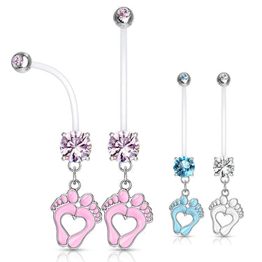 Jewelled Pitter Patter Pregnancy Belly Bar - Maternity Belly Ring. Navel Rings Australia.