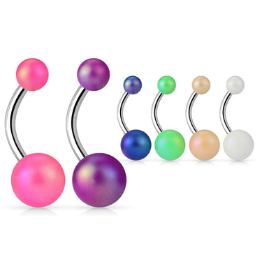 Matte Finish Pearlish Belly Bars - Basic Curved Barbell. Navel Rings Australia.