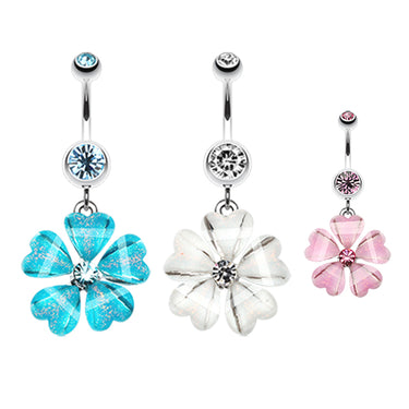 Waikiki Flower Belly Button Ring - Dangling Belly Ring. Navel Rings Australia.