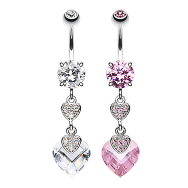 Allure Duo Hearts Belly Button Ring - Dangling Belly Ring. Navel Rings Australia.