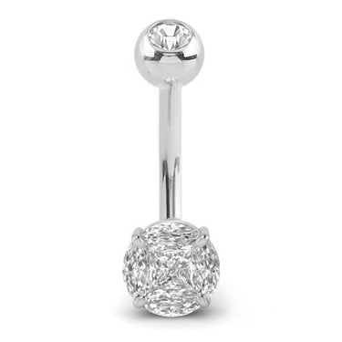 Classic Prong Gem Belly Ring in 14K White Gold - Fixed (non-dangle) Belly Bar. Navel Rings Australia.