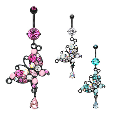 Midnight Jewel Butterfly Belly Ring - Dangling Belly Ring. Navel Rings Australia.