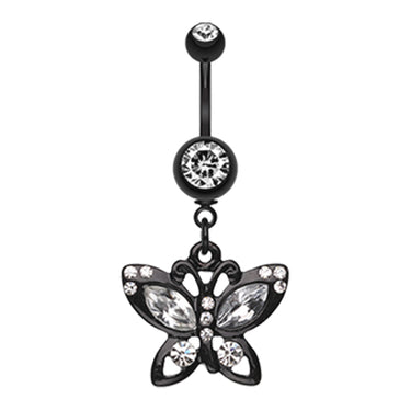 Blackline Butterfly Belly Bar - Dangling Belly Ring. Navel Rings Australia.