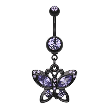 Blackline Butterfly Belly Bar - Dangling Belly Ring. Navel Rings Australia.