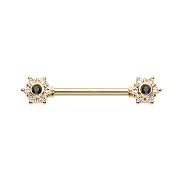 Trixie Black Flower Burst Nipple Ring in Gold - Nipple Ring. Navel Rings Australia.