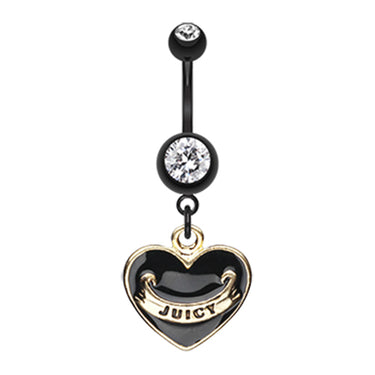 JUICY Black Heart Belly Bar - Dangling Belly Ring. Navel Rings Australia.