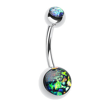 Double Gem Opal Gleam Classique Belly Bars - Basic Curved Barbell. Navel Rings Australia.