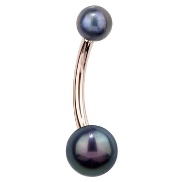 14K Rose Gold Peacock Pearl Belly Ring - Basic Curved Barbell. Navel Rings Australia.