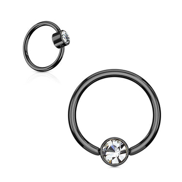 Black Titanium FLAT Gem Ball Captive Belly Ring - Captive Belly Ring. Navel Rings Australia.