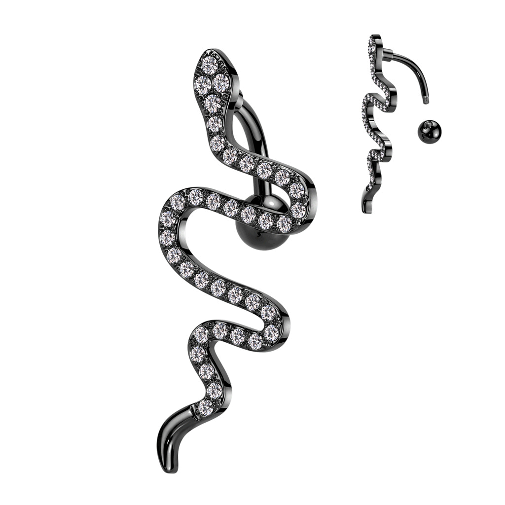 Serpent Pavé Belly Button Ring with Titanium Plating