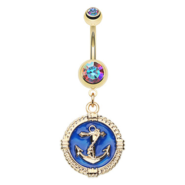 Royal Navy Anchor Coin Belly Dangle - Dangling Belly Ring. Navel Rings Australia.