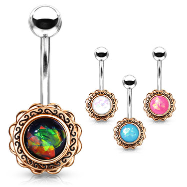 Boêmio Opal Belly Bar with Rose Gold Plating - Fixed (non-dangle) Belly Bar. Navel Rings Australia.