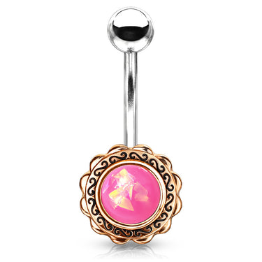 Boêmio Opal Belly Bar with Rose Gold Plating - Fixed (non-dangle) Belly Bar. Navel Rings Australia.