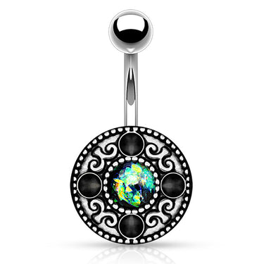 Wild Fire Opal Shield Belly Bar - Fixed (non-dangle) Belly Bar. Navel Rings Australia.