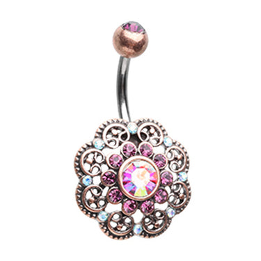 Bohemia Bloom Belly Bar - Fixed (non-dangle) Belly Bar. Navel Rings Australia.