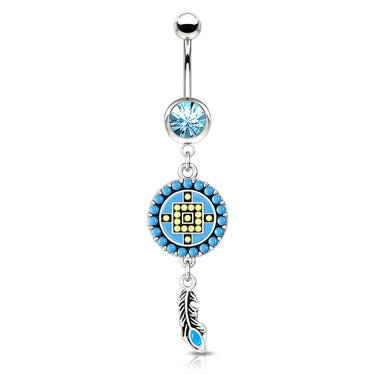 Aztec Dream Catcher Belly Dangle - Dangling Belly Ring. Navel Rings Australia.