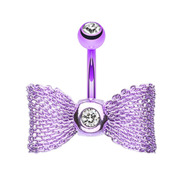 Metallic Mesh Bow Belly Rings - Fixed (non-dangle) Belly Bar. Navel Rings Australia.