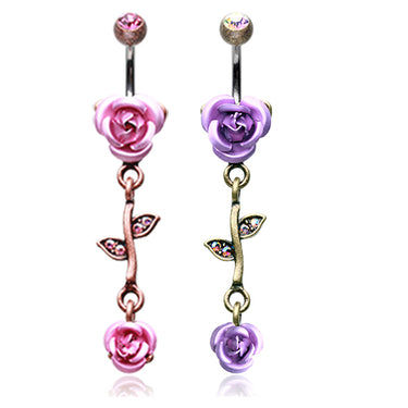 Brass Burnish Metallic Roses Belly Bars - Dangling Belly Ring. Navel Rings Australia.