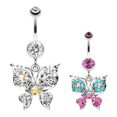 Glitterati Butterfly Belly Bar - Dangling Belly Ring. Navel Rings Australia.