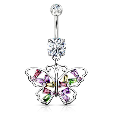 Crystal Stack Butterfly Belly Dangle - Dangling Belly Ring. Navel Rings Australia.