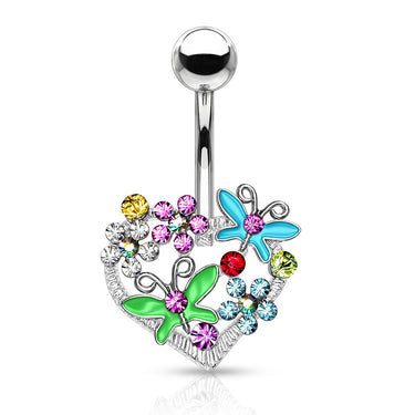 Springs Butterfly Flower Belly Ring - Fixed (non-dangle) Belly Bar. Navel Rings Australia.