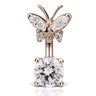 Maria Tash Butterfly Topped Solitaire Belly Ring in 14K Rose Gold - Fixed (non-dangle) Belly Bar. Navel Rings Australia.