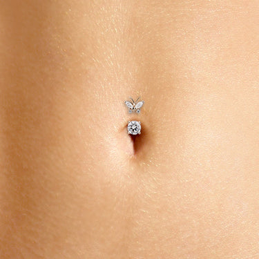 Maria Tash Butterfly Topped Solitaire Belly Ring in 14K Rose Gold - Fixed (non-dangle) Belly Bar. Navel Rings Australia.